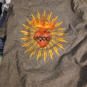 Gray T-Shirt with Heart and Flame Design